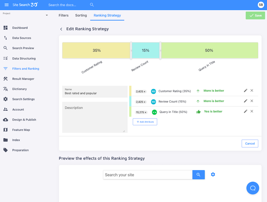 result ranking strategy preview