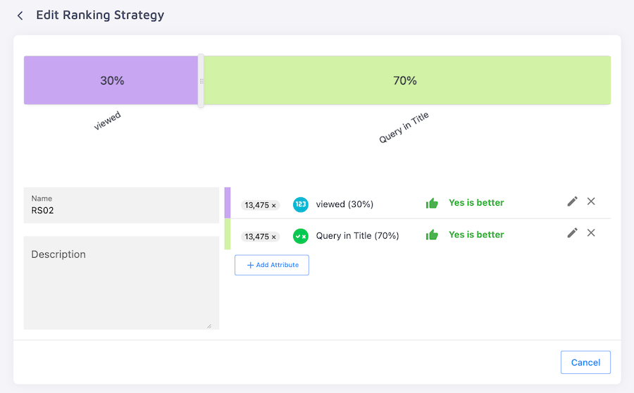 control panel view of a ranking strategy