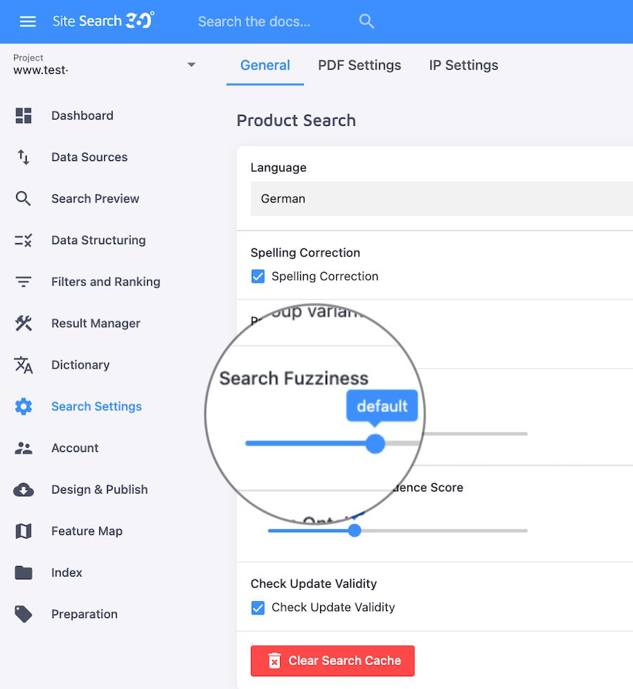 product search fuzziness search settings preview
