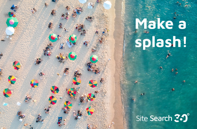 People sunbathing on the beach and Make a splash! caption