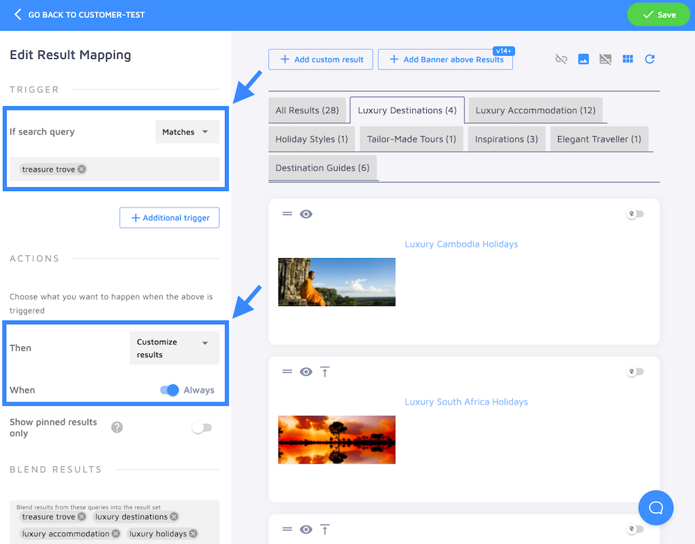 edit result mapping options