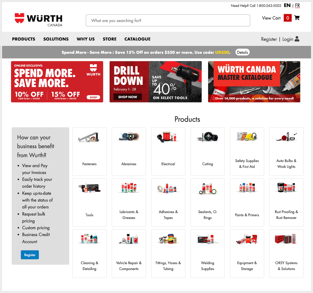 wurth canada ecommerce portal search functionality