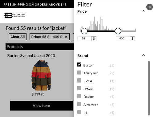 Screenshot der SS360-Suchfilter auf der Lightspeed-Webseite