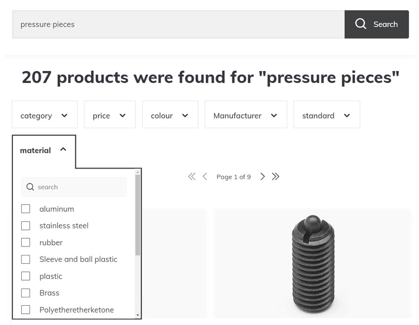 Filtres du plugin site search 360